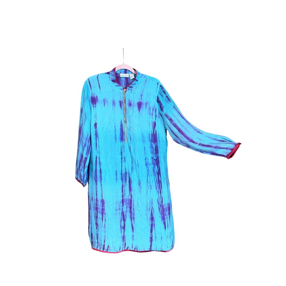 Soft surroundings 100% silk tunic blouse top tiedye blue purple XL boho artsy